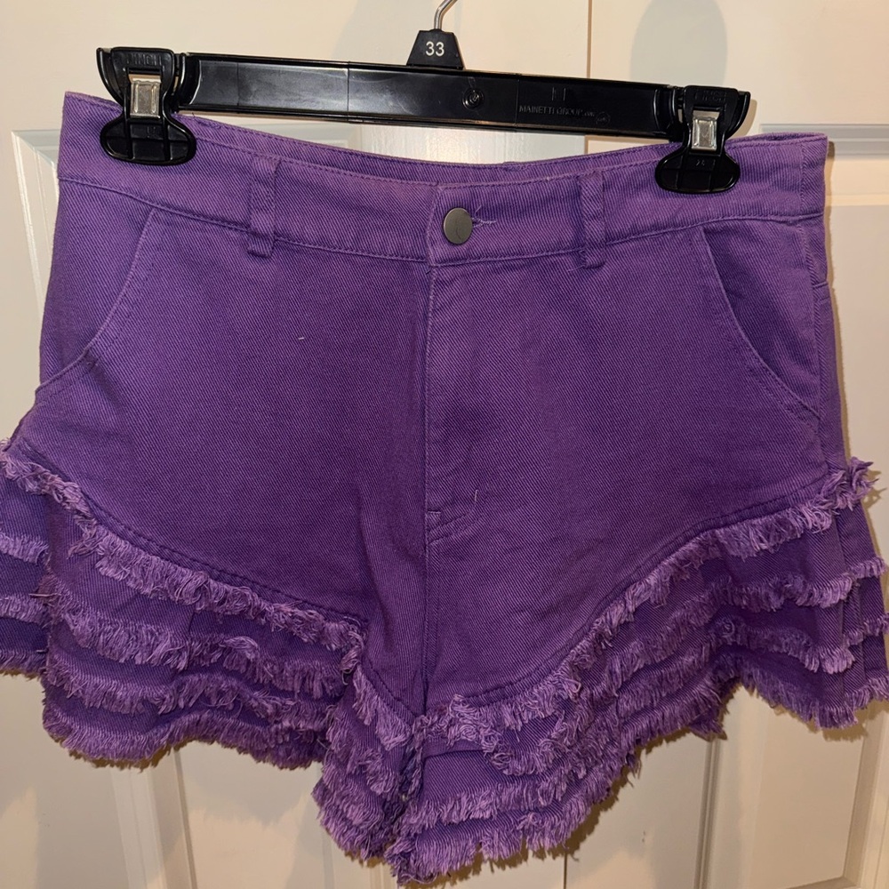 High Waist Purple Denim Shorts